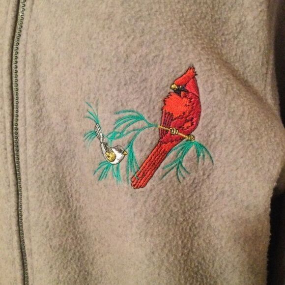 Scandia Woods Vintage Zip Gray/Tan Sweatshirt Embroidered Red Cardinal M/L - Picture 5 of 10